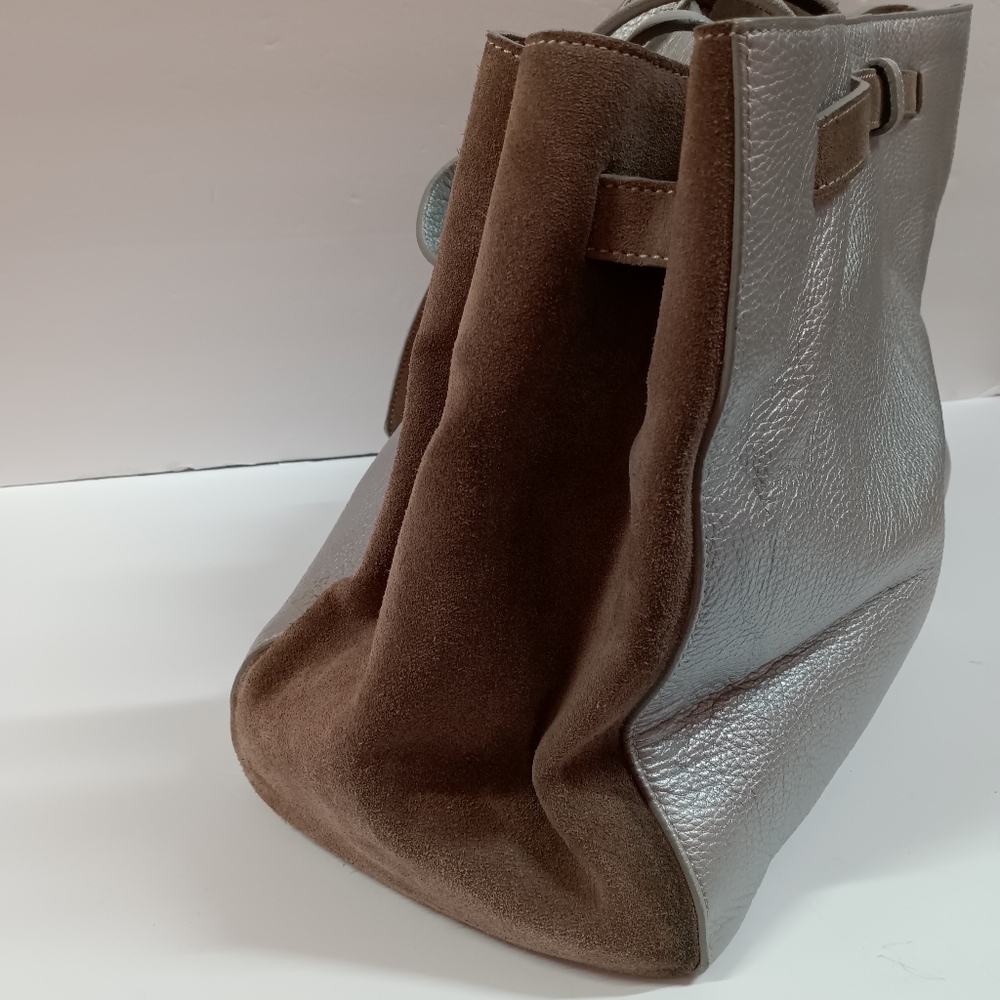 Alberta Di Canio Leather & Suede Tote Metallic Silver Tote Bag Purse - Picture 7 of 12